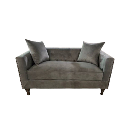 Gray Loveseat Sidonia with button tufting and 2 pillows by HouseOfZazla, stationary loveseat on Tampa Home & Garden Store