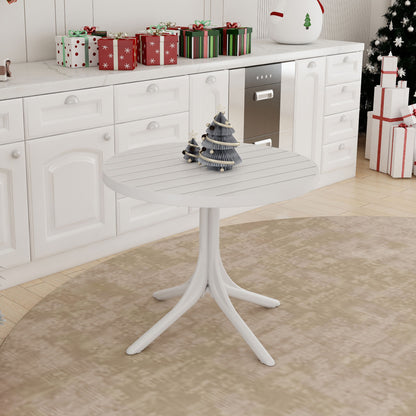 Modern round white outdoor dining table with waterproof UV-resistant finish on Tampa Home & Garden Store