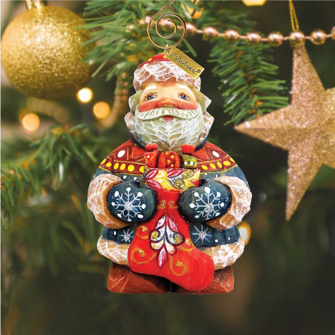 Stacking Surprise Santa figurine ornament by G. DeBrekht, hand-painted red/blue coat on Tampa Home & Garden Store