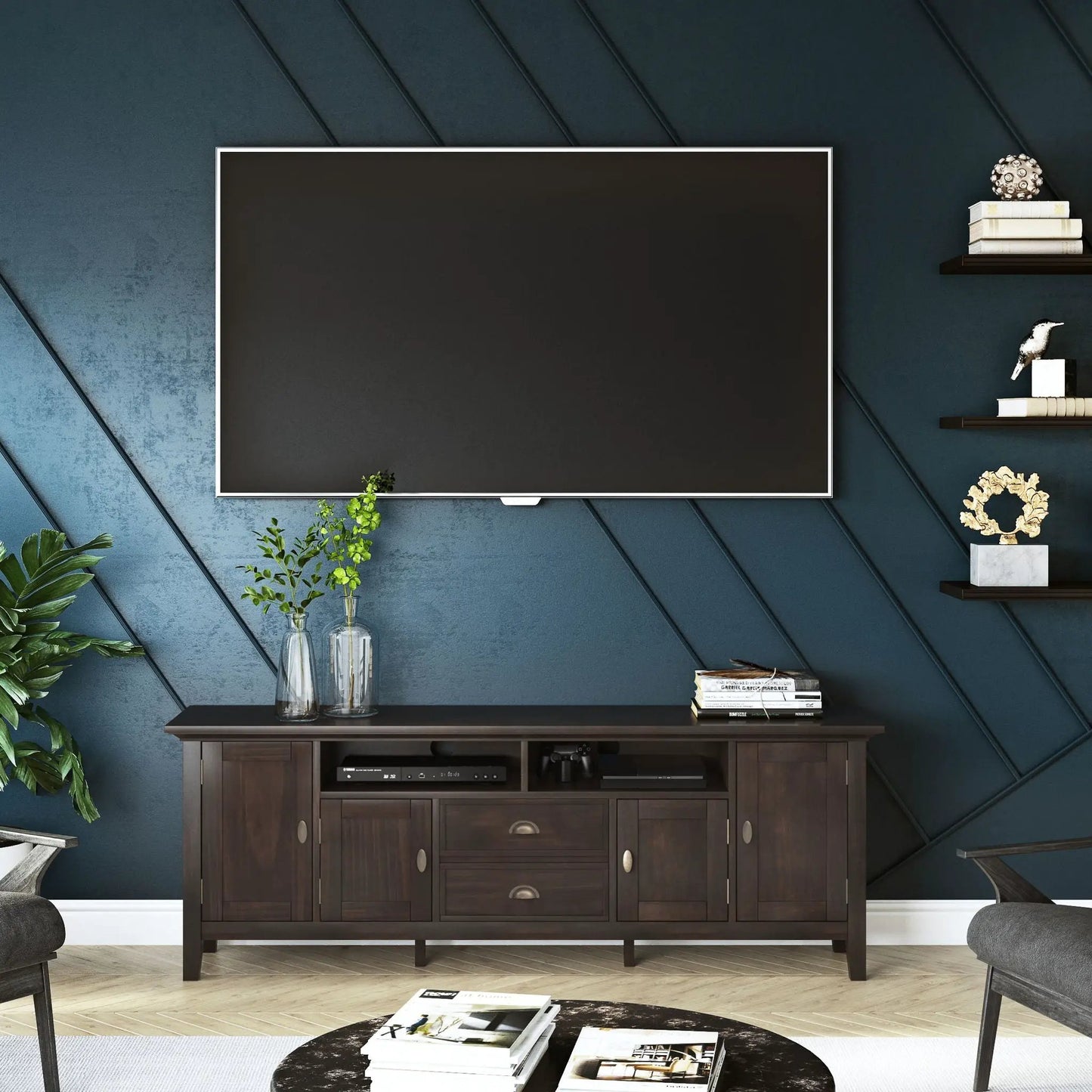 Redmond handcrafted TV media stand in dark walnut with drawers by Unique Piece Furniture on Tampa Home & Garden Store