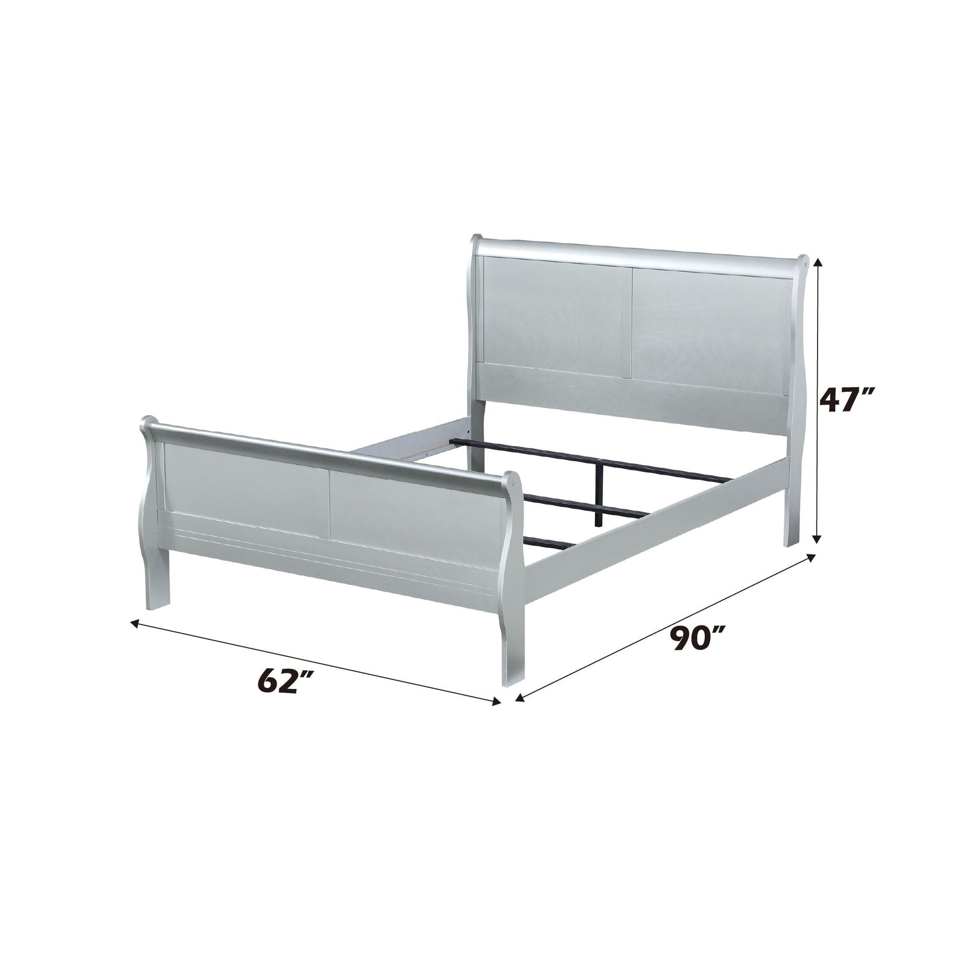 Louis Philippe Sleigh Style Bed by HouseOfZazla, silver sleigh bed frame with curved headboard on Tampa Home & Garden Store