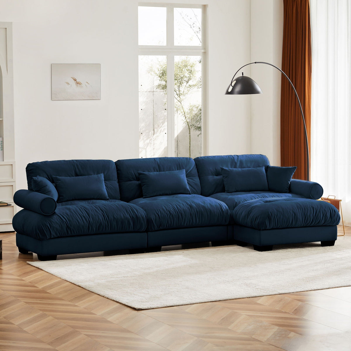 Oversized 2-piece modular sectional sofa with movable ottoman in navy velvet by HouseOfZazla on Tampa Home & Garden Store