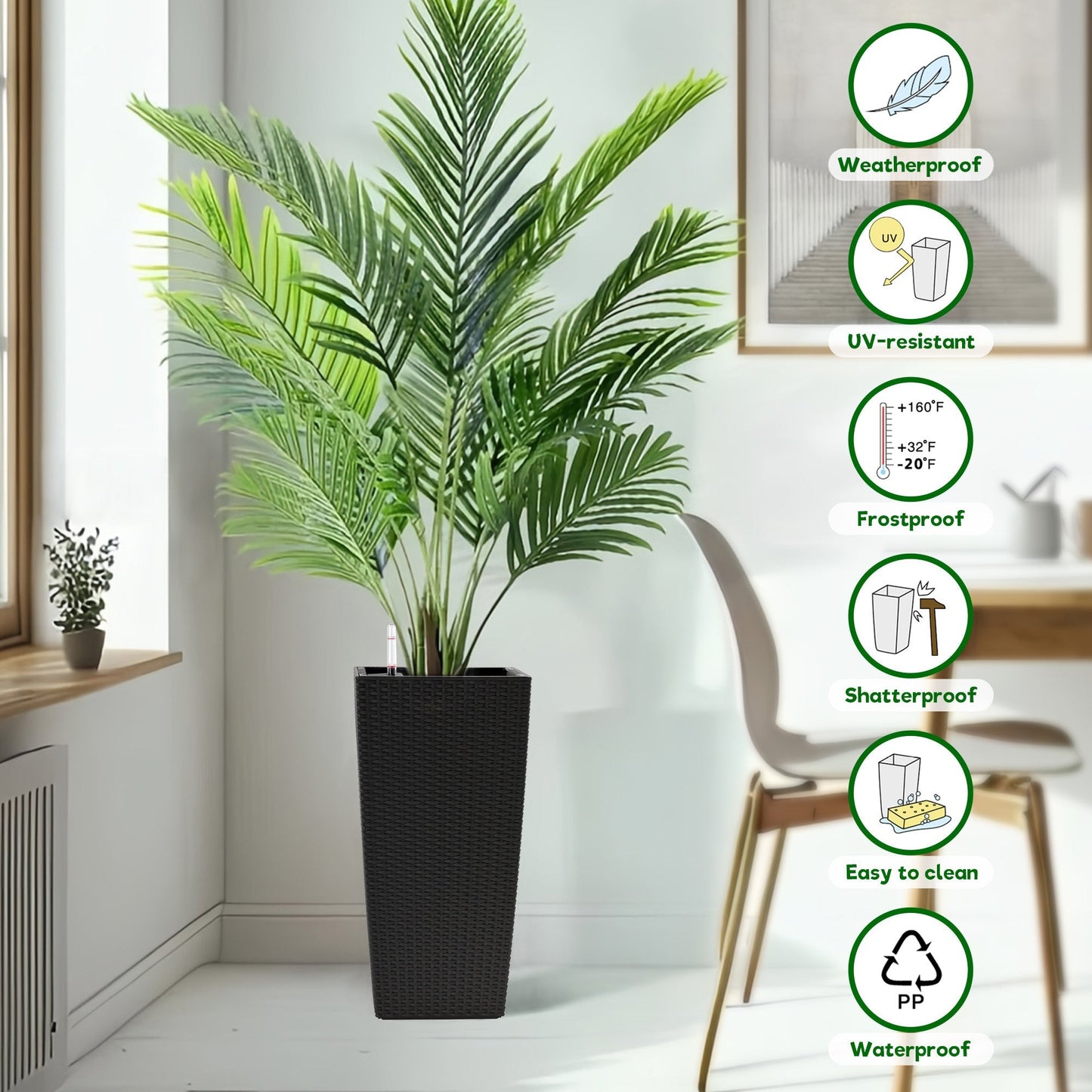 Pack of 2 square planters with automatic watering system by HouseOfZazla, black wicker planters on Tampa Home & Garden Store