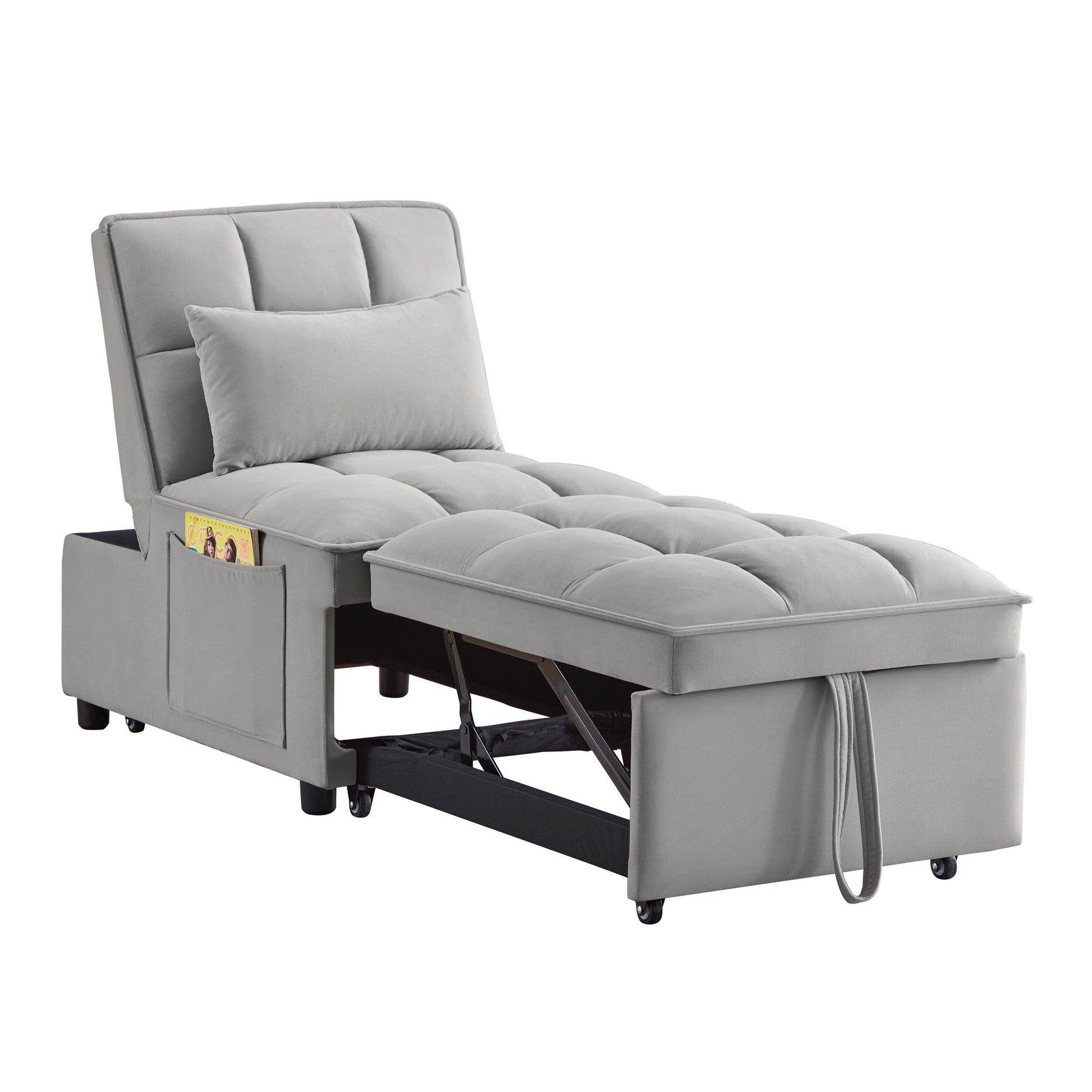 4 in 1 multi-function gray sofa bed by HouseOfZazla with storage pockets and padded cushions on Tampa Home & Garden Store
