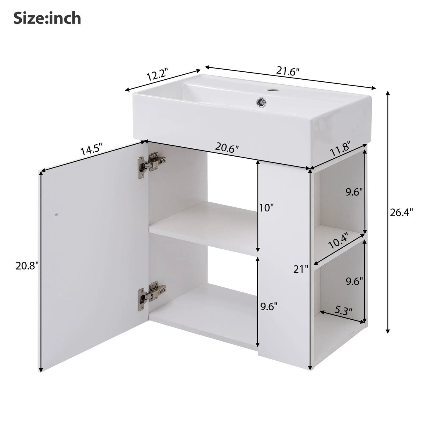 Compact Modern Floating Vanity with Ceramic Basin