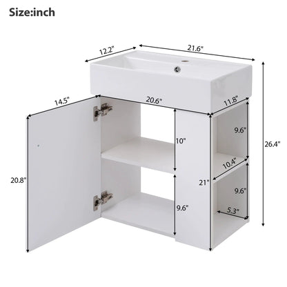 Compact Modern Floating Vanity with Ceramic Basin