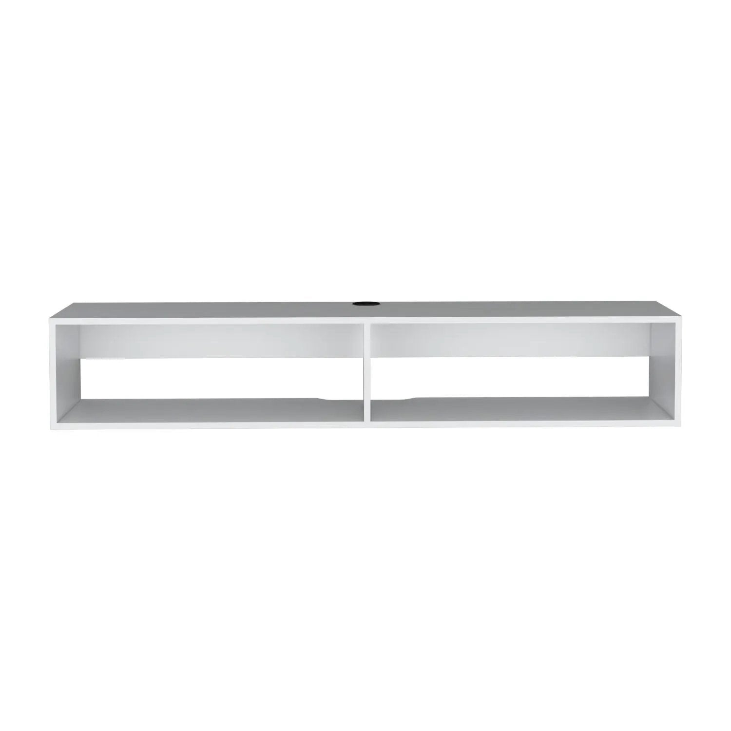 Moore floating TV stand by Unique Piece Furniture white frame gray top dual open bays on Tampa Home & Garden Store