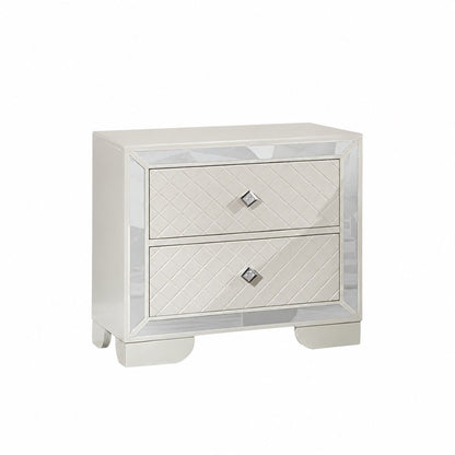 Nightstand with mirrored chrome frame, two diamond-quilted drawers and crystal knobs on Tampa Home & Garden Store