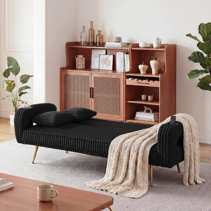 Minimalist Corduroy Sofa Bed and Pillows