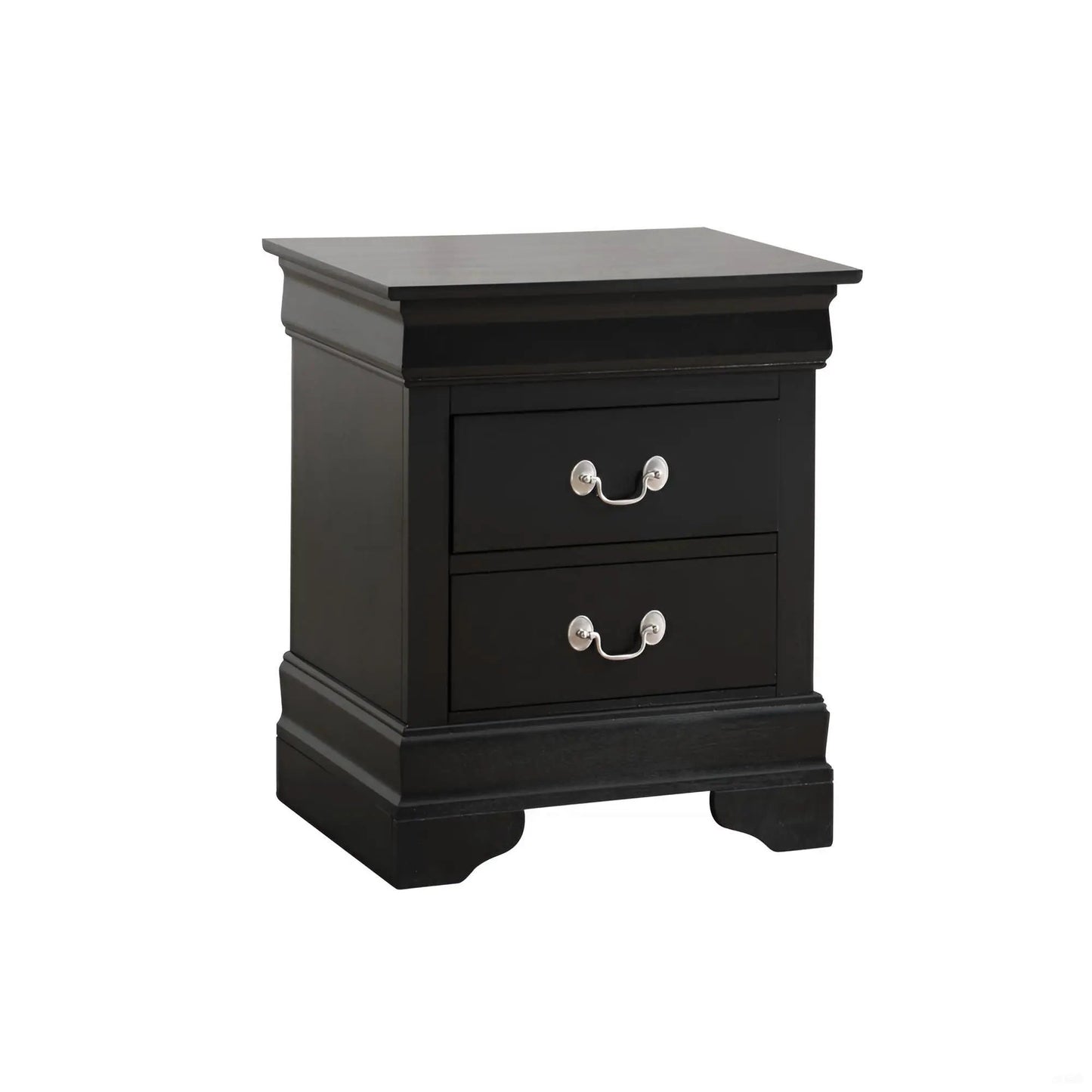 Traditional Style Bedroom Accent Nightstand in black with silver cup pulls, 3 drawers on Tampa Home & Garden Store