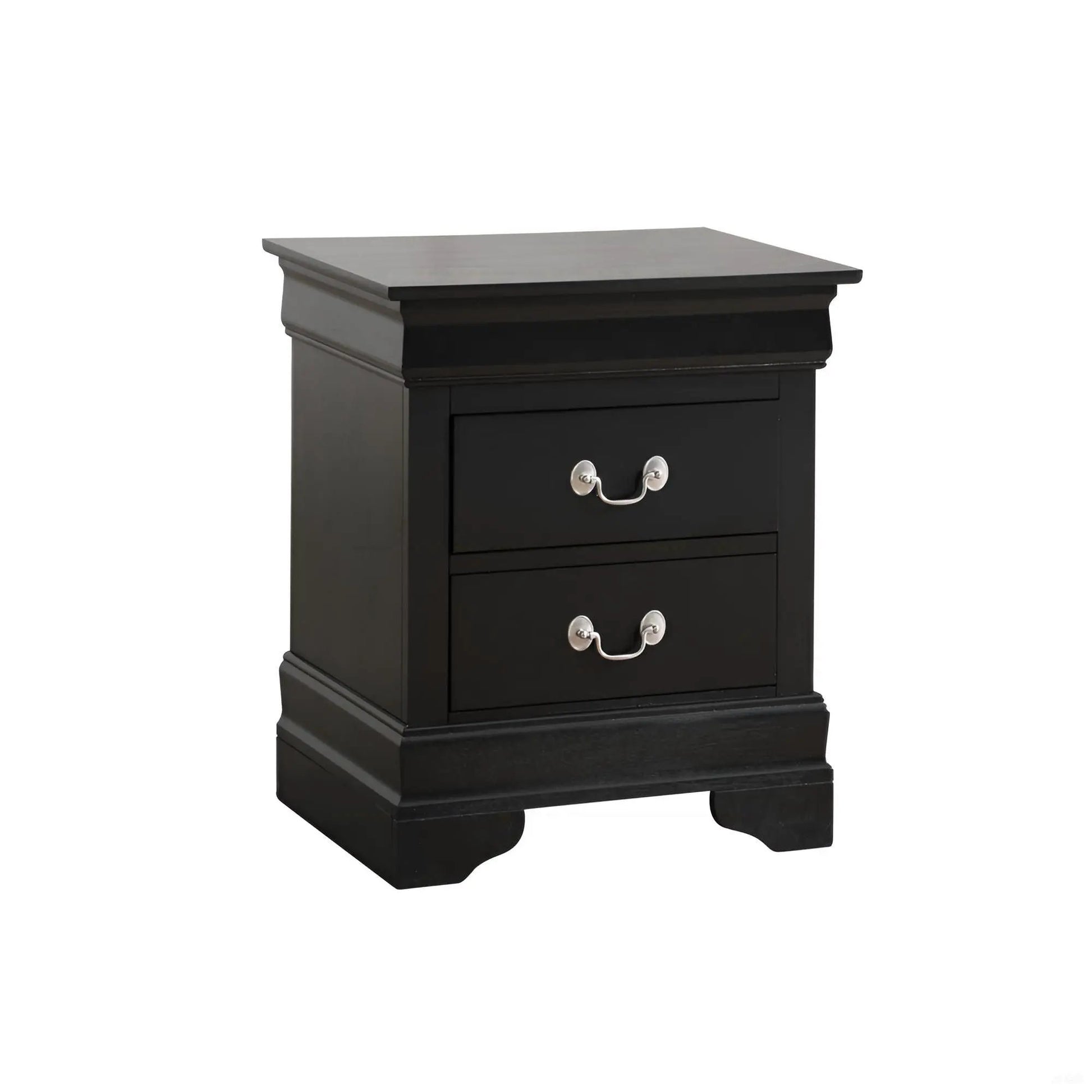 Traditional Style Bedroom Accent Nightstand in black with silver cup pulls, 3 drawers on Tampa Home & Garden Store