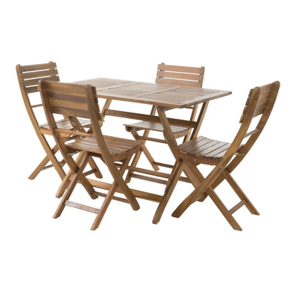 Natural Wood Five Piece Outdoor Patio Dining Set