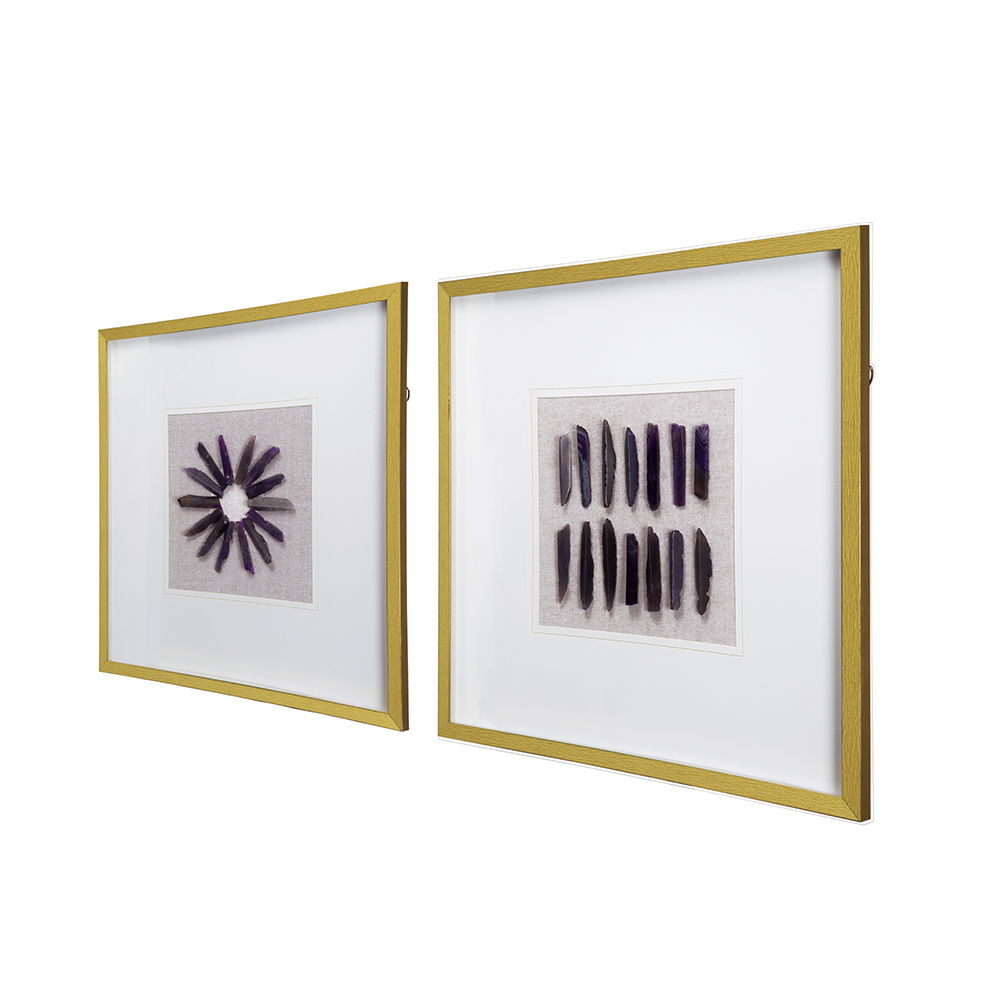 Grace Purple Agate Shadow Boxes Wall Art set of 2 with gold frames, multicolor geode slices on Tampa Home & Garden Store