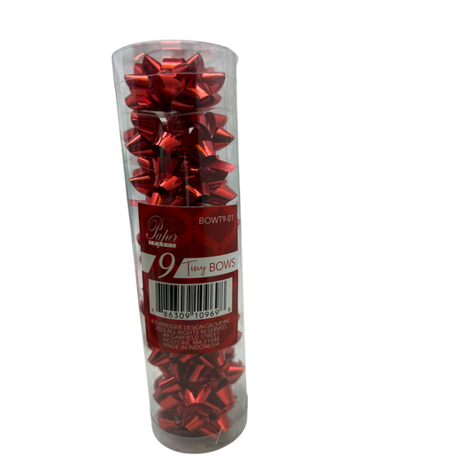 9 Tiny Red Metallic Bows in a Tube for Festive Gift Wrap on Tampa Home & Garden Store