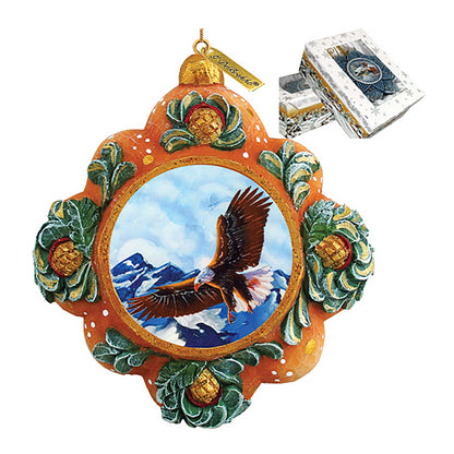 Majestic Eagle Ornament, hand-painted, orange frame with green leaves G. DeBrekht on Tampa Home & Garden Store