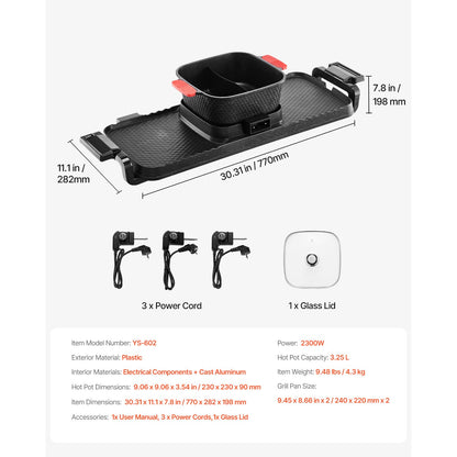Hot Pot with Grill 2300W smokeless electric BBQ pan with removable pot, black finish on Tampa Home & Garden Store