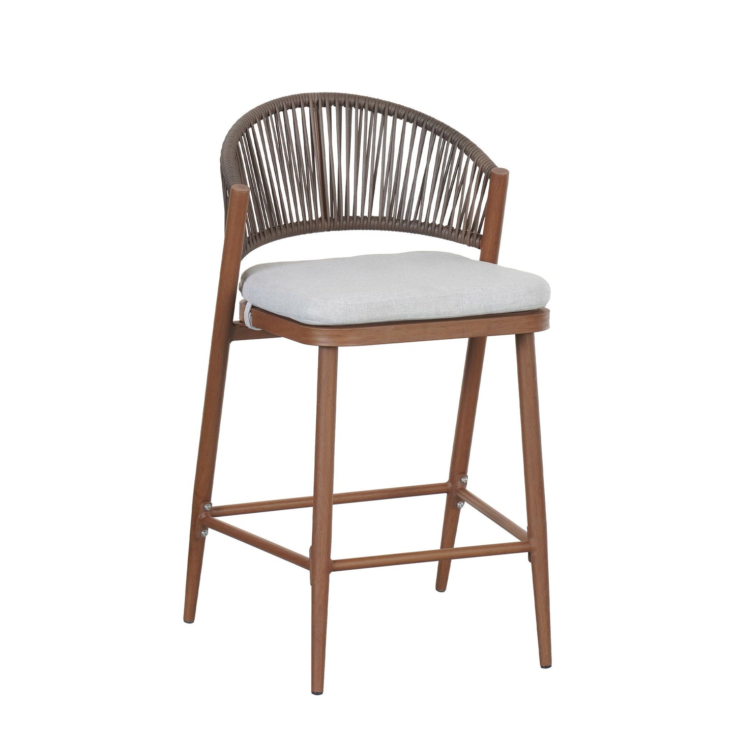 Outdoor counter height stool with metal frame and scalloped back gray cushion HouseOfZazla on Tampa Home & Garden Store