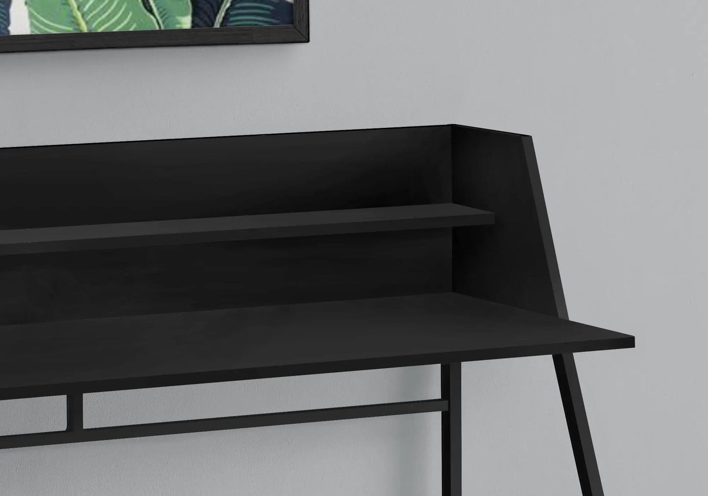 Computer desk with storage shelves, black metal frame and dark top, Unique Piece Furniture on Tampa Home & Garden Store