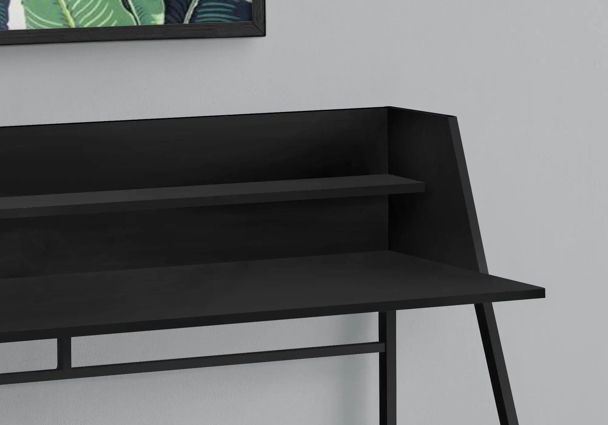 Computer desk with storage shelves, black metal frame and dark top, Unique Piece Furniture on Tampa Home & Garden Store
