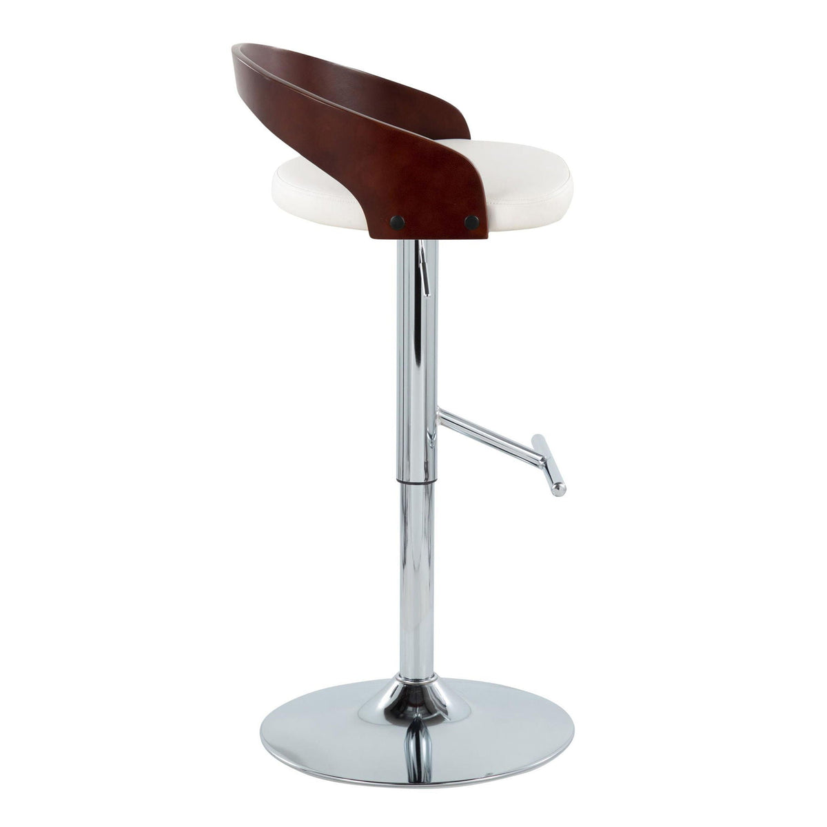 Barstool with swivel and adjustable height, white cushioned seat, dark brown back, chrome base on Tampa Home & Garden Store
