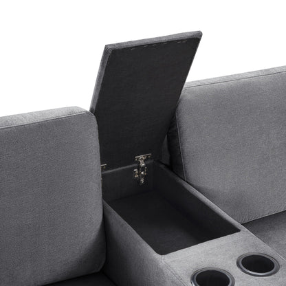 Modular 5-seat sectional sofa with chaise, gray fabric, cup holders and storage drawer on Tampa Home & Garden Store