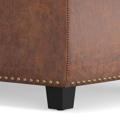 Hamilton Upholstered Storage Ottoman brown leather with nailhead trim and black leg on Tampa Home & Garden Store