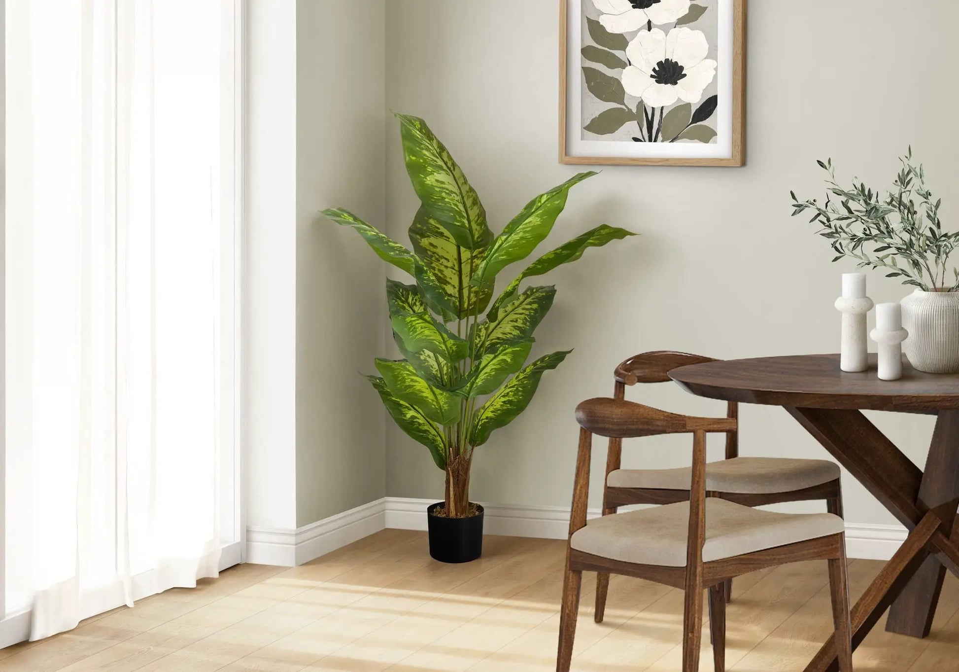 47in tall artificial plant with variegated green leaves in a black pot by Unique Piece Furniture on Tampa Home & Garden Store