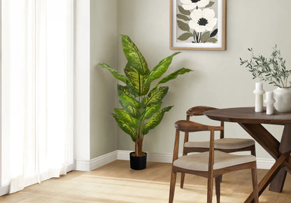 47in tall artificial plant with variegated green leaves in a black pot by Unique Piece Furniture on Tampa Home & Garden Store
