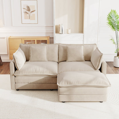 Chenille two-seater sofa with footrest and ottoman, beige L-shaped sectional by HouseOfZazla on Tampa Home & Garden Store