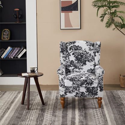Coffee Table & Armchair Set black-and-white floral upholstery with round dark wood coffee table on Tampa Home & Garden Store