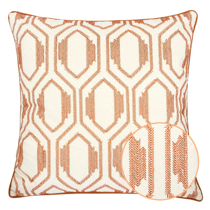 Throw Pillow Geometric Embroidered Rust on cream fabric with rust piping Unique Piece Furniture on Tampa Home & Garden Store