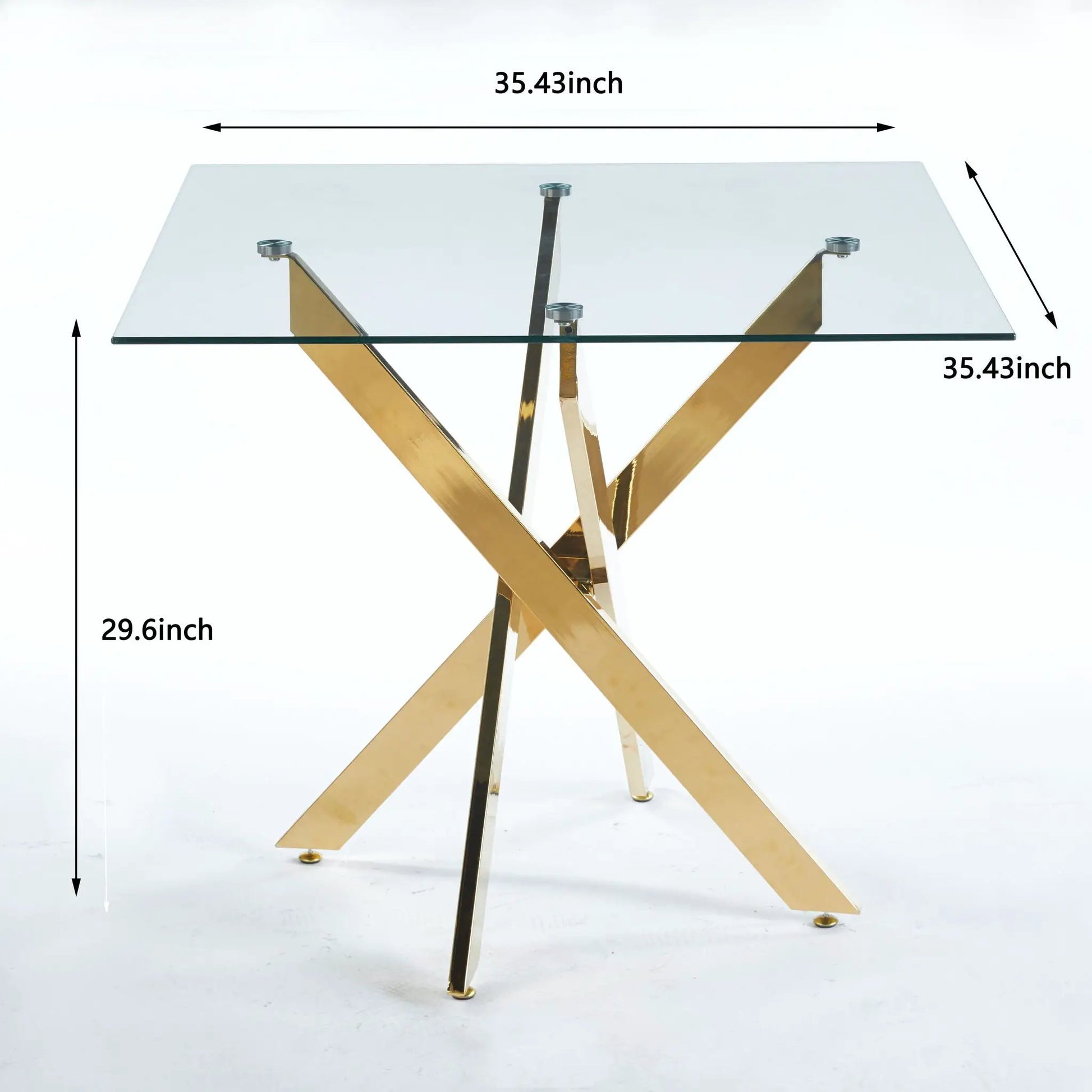 Dining table square tempered-glass top with gold cross-metal legs by Unique Piece Furniture on Tampa Home & Garden Store