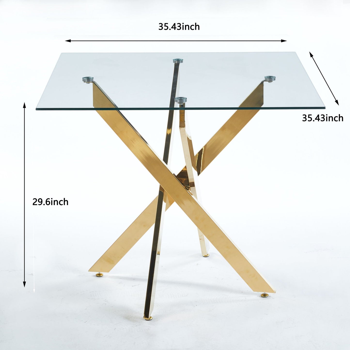 Dining table with glass top and gold cross-leg frame, 35.43-inch, HouseOfZazla on Tampa Home & Garden Store