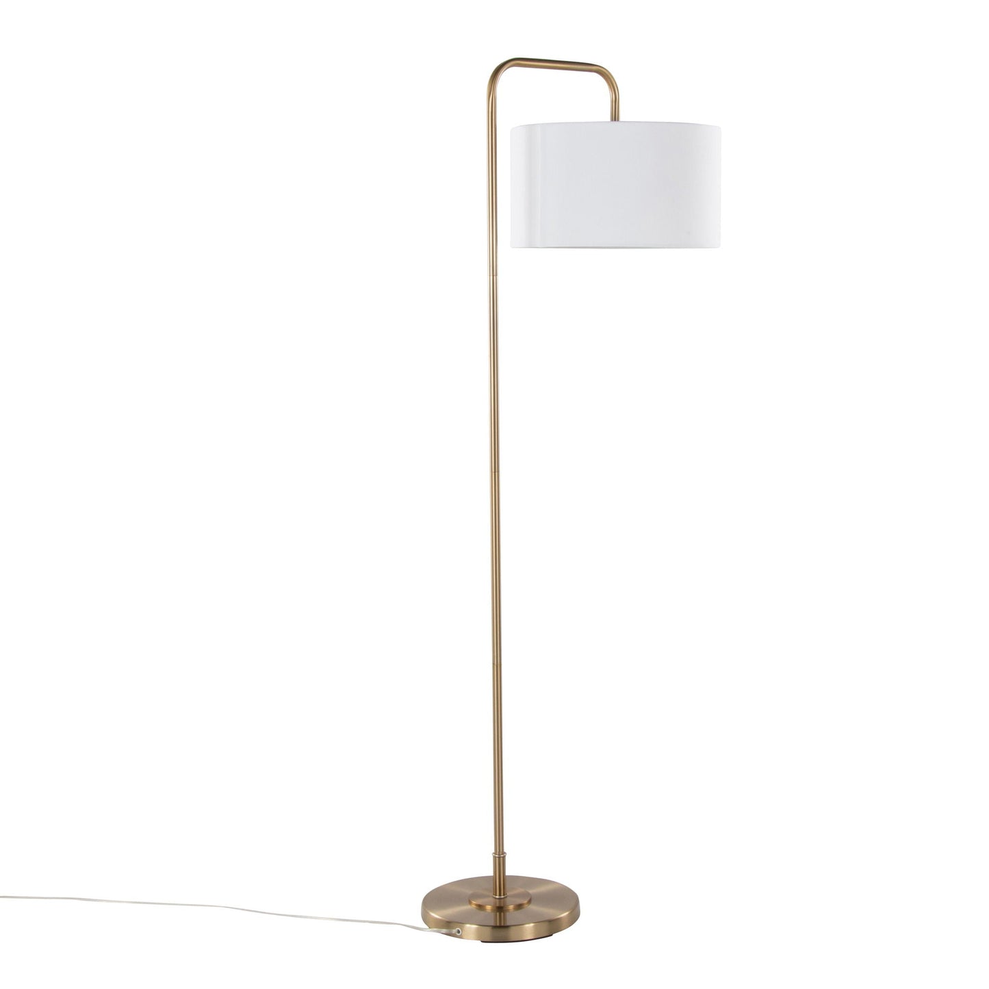 Puck contemporary floor lamp with brass curved stem and white shade by HouseOfZazla on Tampa Home & Garden Store
