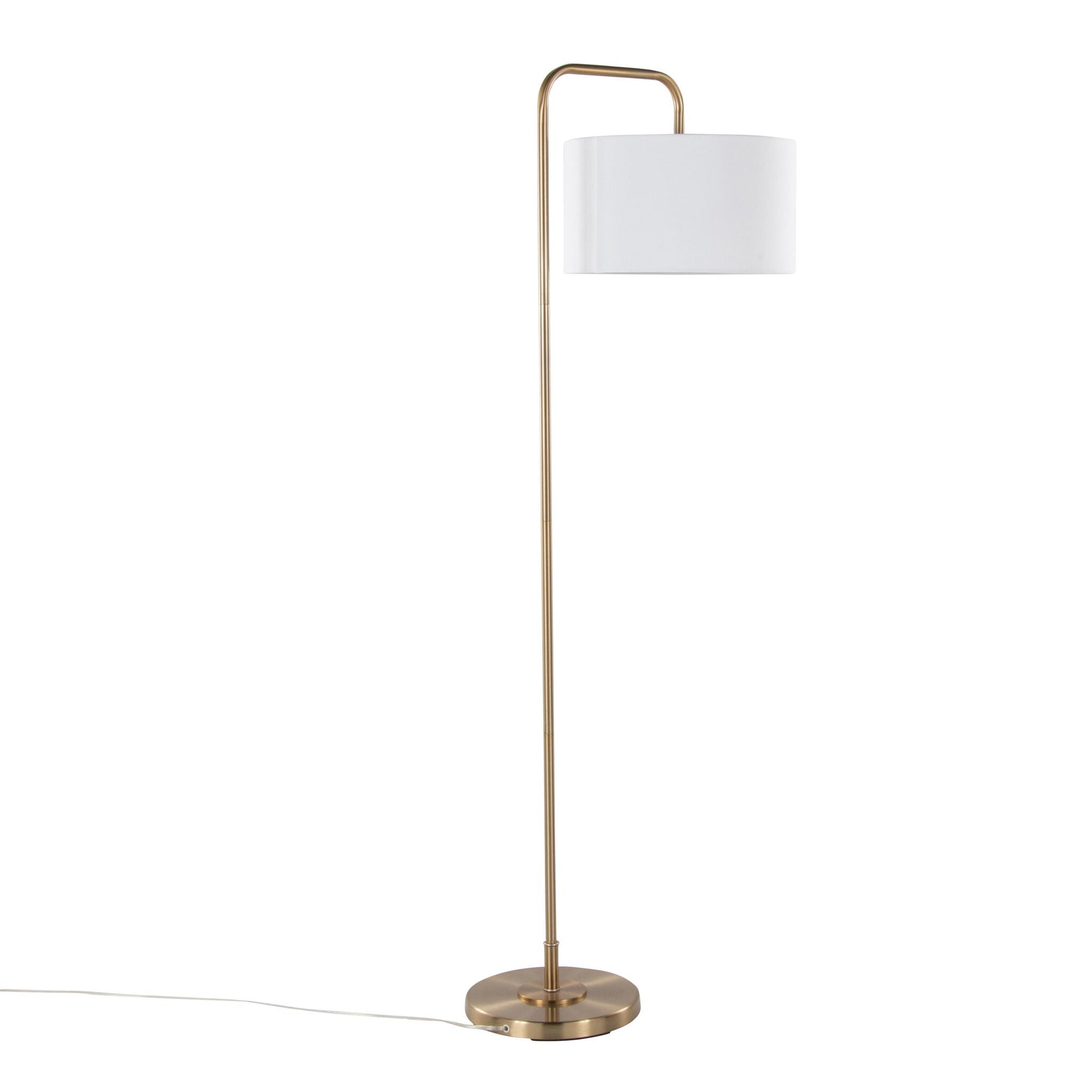 Puck contemporary floor lamp with brass curved stem and white shade by HouseOfZazla on Tampa Home & Garden Store