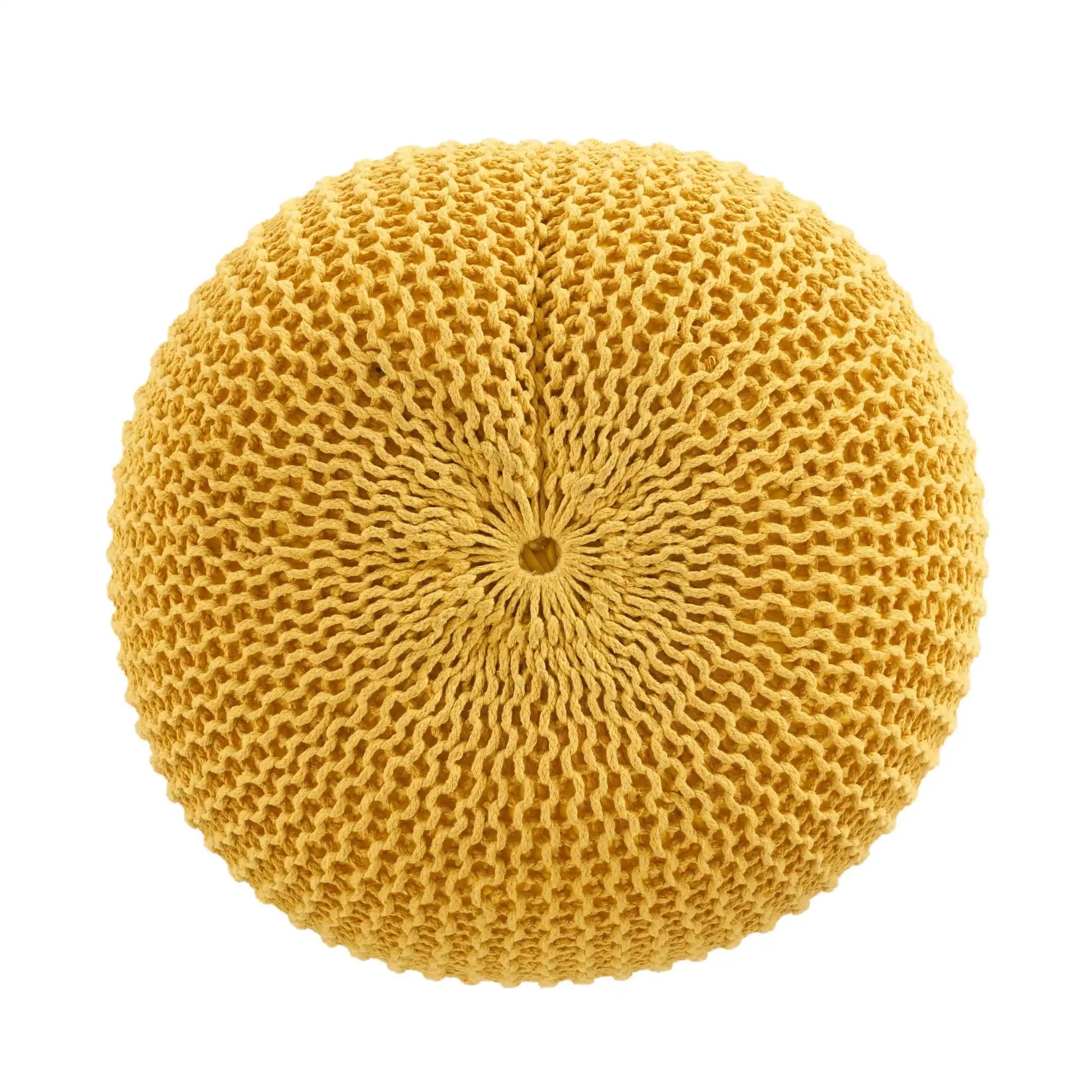 Bordeaux knitted cotton round pouf mustard yellow; versatile ottoman and floor cushion on Tampa Home & Garden Store
