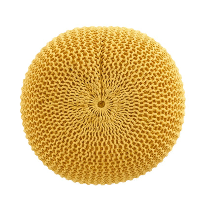 Bordeaux knitted cotton round pouf mustard yellow; versatile ottoman and floor cushion on Tampa Home & Garden Store
