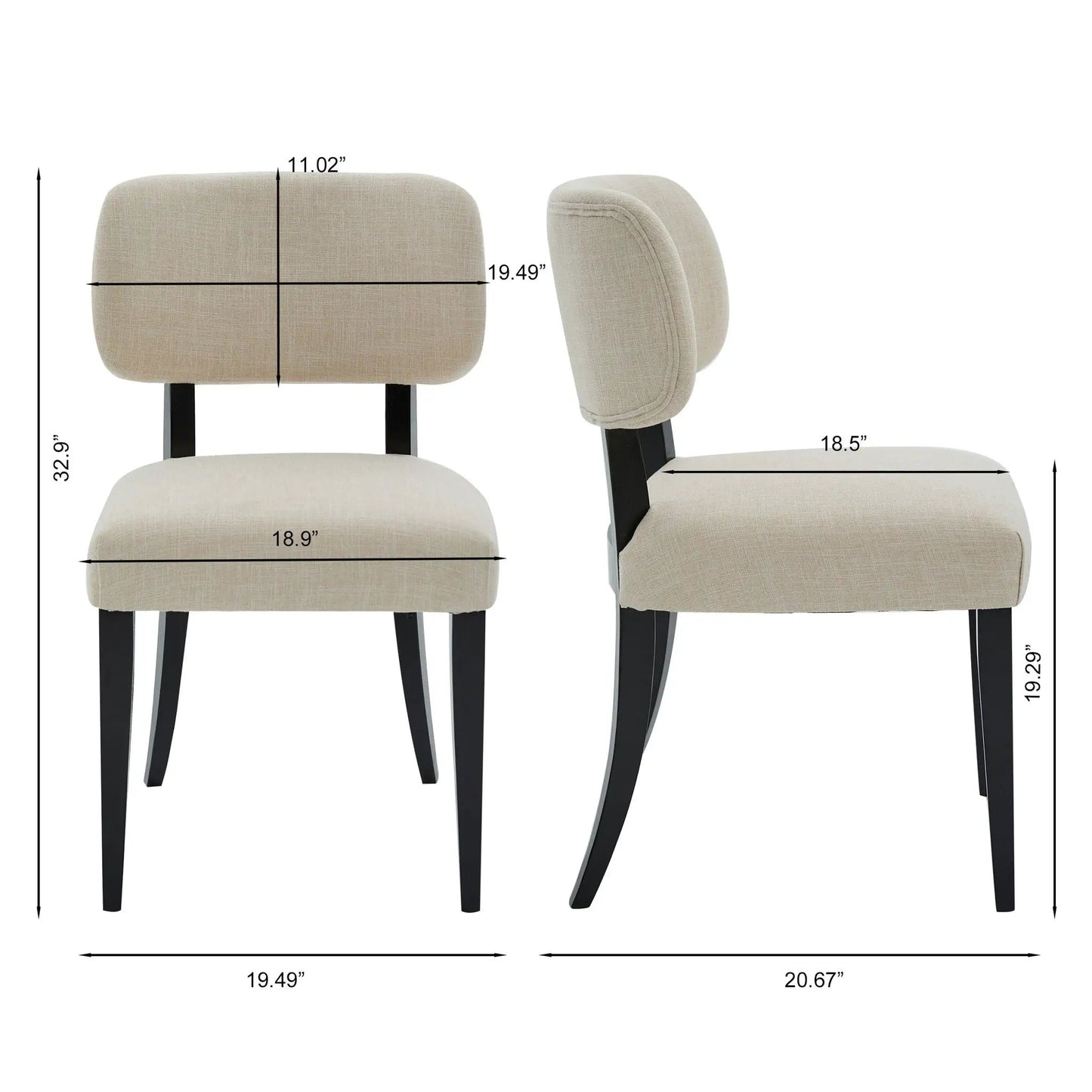 Cream Upholstery Kitchen Dining Chairs Set of Two