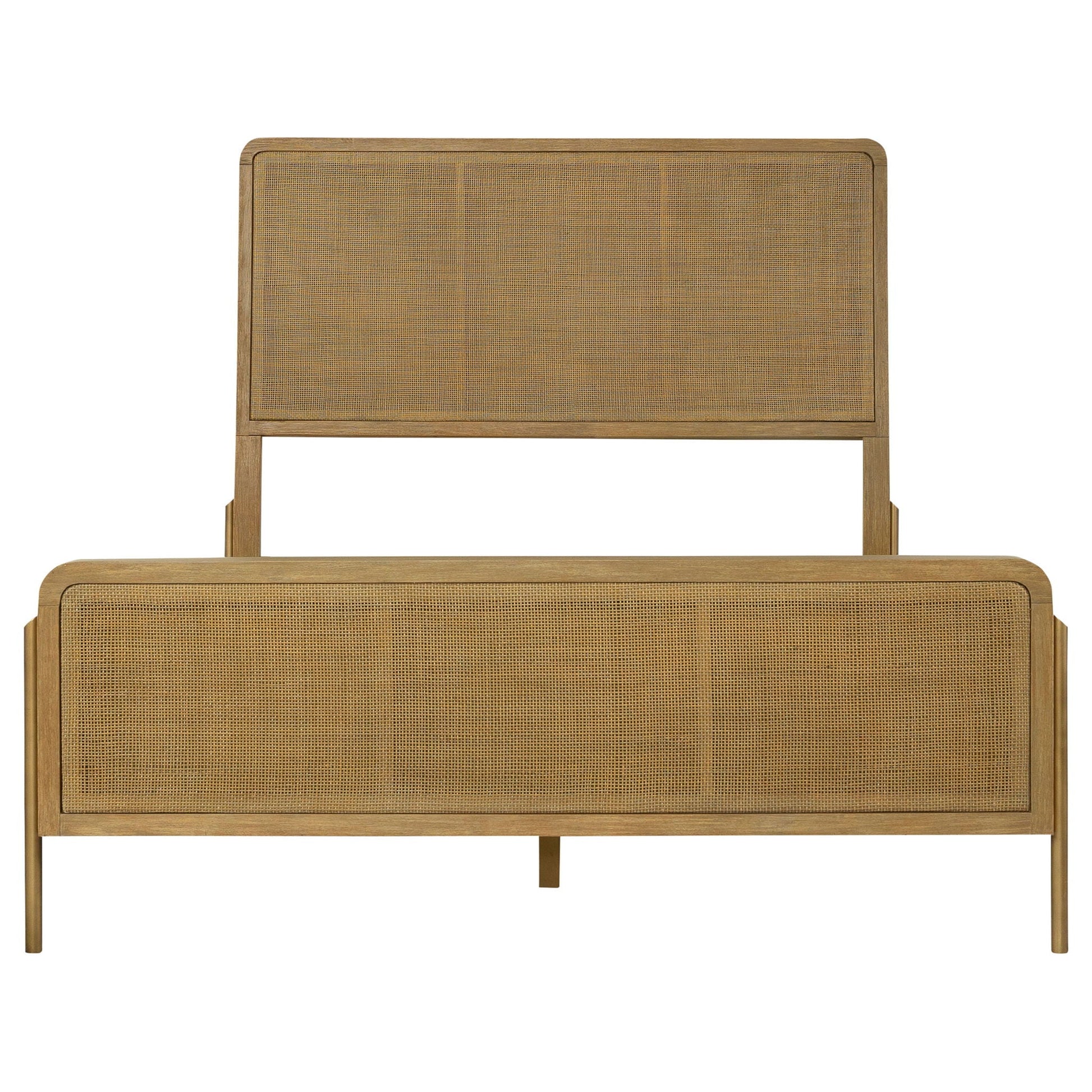 Stevie Panel Bed headboard and footboard in natural wood with woven cane panels HouseOfZazla on Tampa Home & Garden Store
