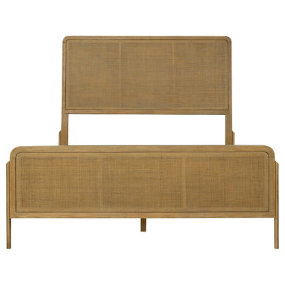 Stevie Panel Bed headboard and footboard in natural wood with woven cane panels HouseOfZazla on Tampa Home & Garden Store