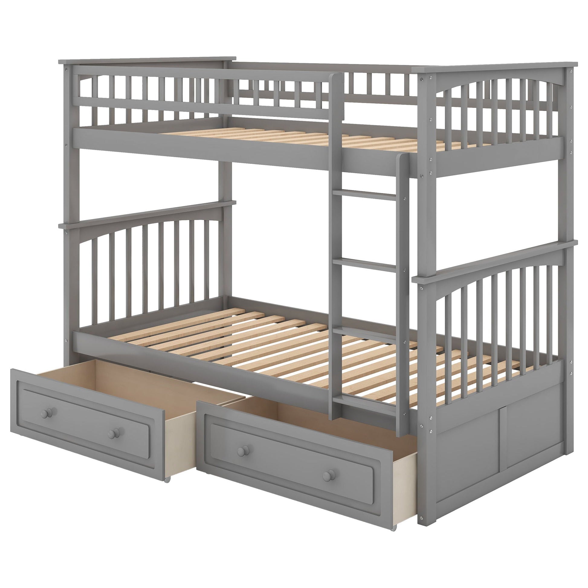 Twin over twin bunk bed with gray finish and under-bed drawers by HouseOfZazla on Tampa Home & Garden Store
