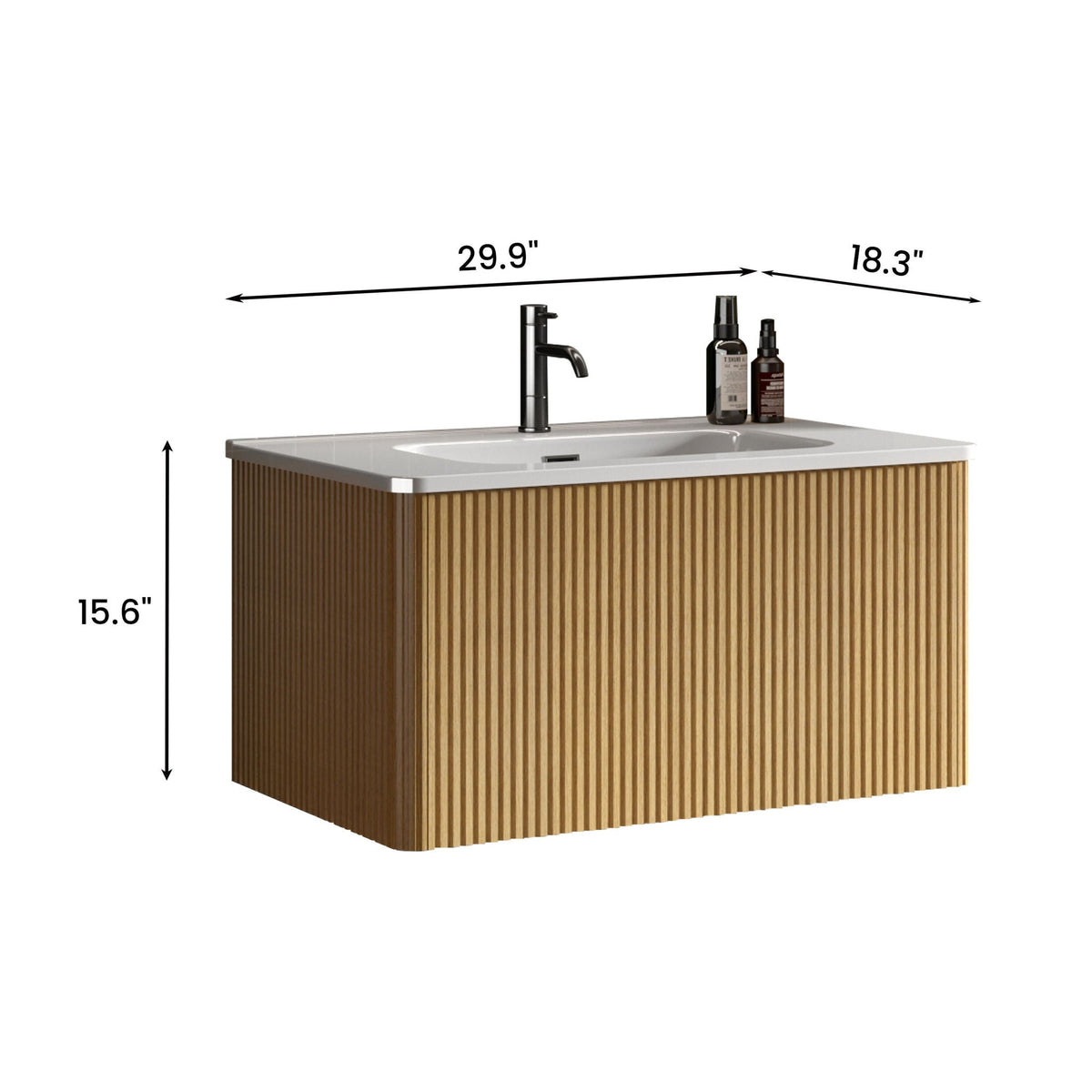 Striped wall-mounted bathroom vanity with ceramic sink and black faucet, floating design, HouseOfZazla on Tampa Home & Garden Store