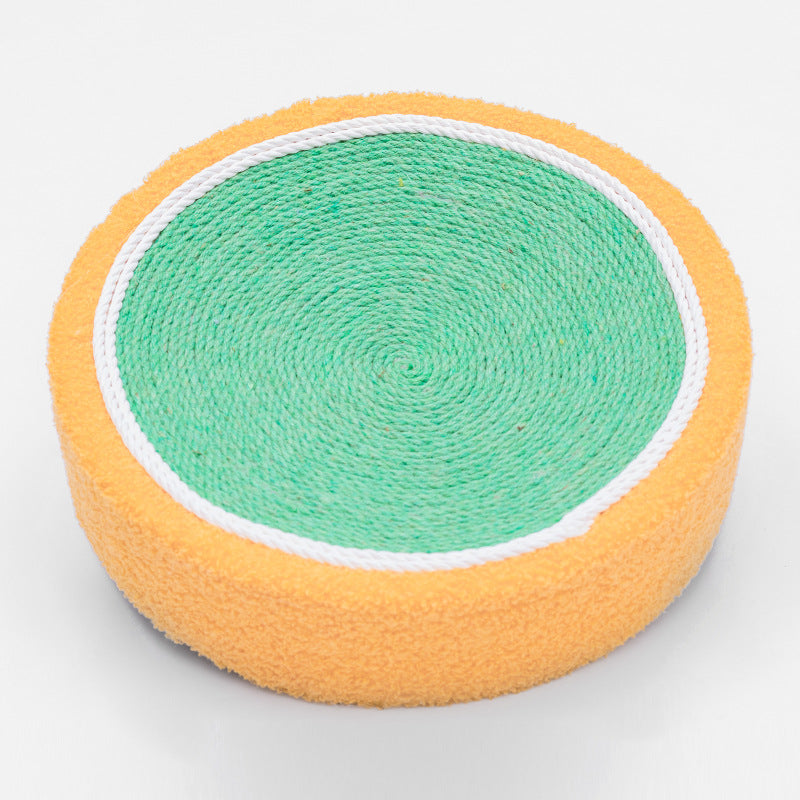 Cat scratcher round toy by Sell My Stuff with orange plush rim and green corrugated center on Tampa Home & Garden Store