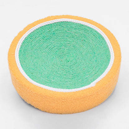 Cat scratcher round toy by Sell My Stuff with orange plush rim and green corrugated center on Tampa Home & Garden Store