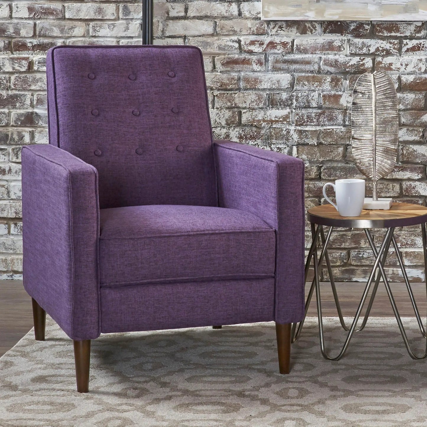 Mid-Century Modern Recliner in purple upholstery with button tufting on Tampa Home & Garden Store