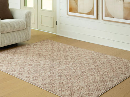 Lyamford area rug in pink-beige with a subtle lattice diamond pattern on Tampa Home & Garden Store