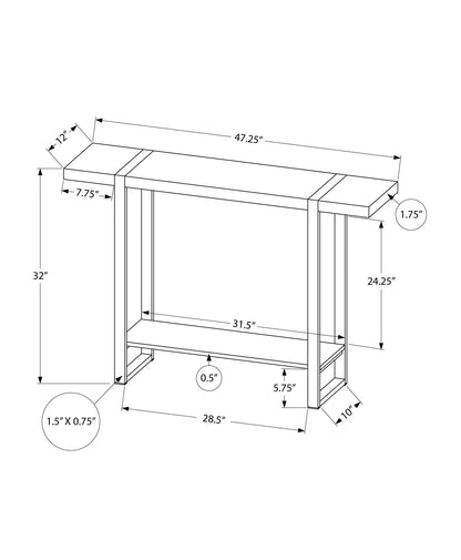Accent console table blueprint with 47.25 in top length and shelf by Unique Piece Furniture on Tampa Home & Garden Store