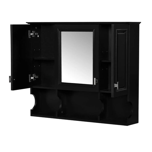 Wall mounted medicine cabinet with mirror and open shelves, black finish Unique Piece Furniture on Tampa Home & Garden Store