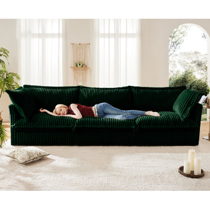 Modern Corduroy and Slipcovered Three Seater Sofa