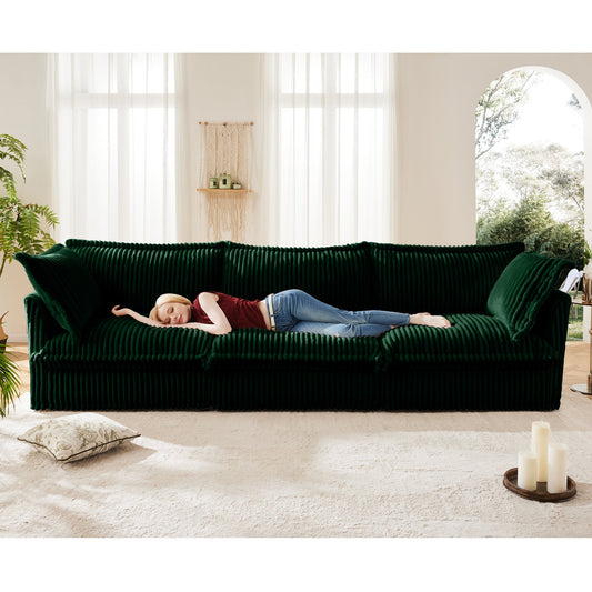 Slipcovered Modern 3 Seater Sofa in emerald green ribbed velvet for a chic living room style on Tampa Home & Garden Store